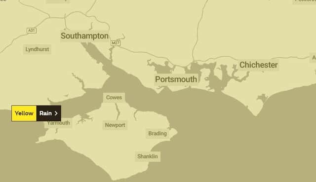 Yellow weather warning is in place for Portsmouth. Picture: Met Office