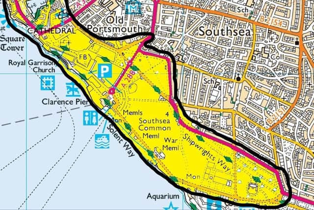 The boundary of a dispersal order introduced on Friday which expires at 5.44pm on Sunday, April 4 Picture: Portsmouth police