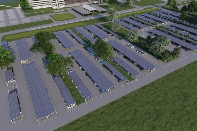 The works for the solar panels, at Lakeside North Harbour, are set to begin in the Autumn this year. This is an artists impression of what the solar panels may look like. Picture: Portsmouth City Council.