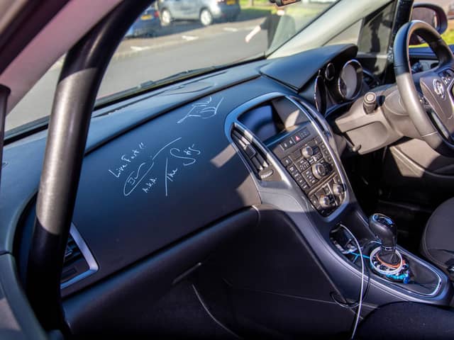 Stephen Sawdy bought a car three and a half years ago, but it is not like any other - it is the car used throughout Top Gear

Pictured: Signature from The Stig on the dash board 
Picture: Habibur Rahman