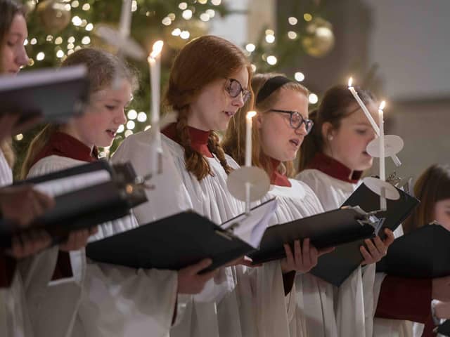 Portsmouth Cathedral Choir performing at a carol service in 2022