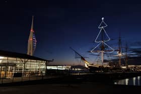 The beautiful Christmas lights of HMS Warrior