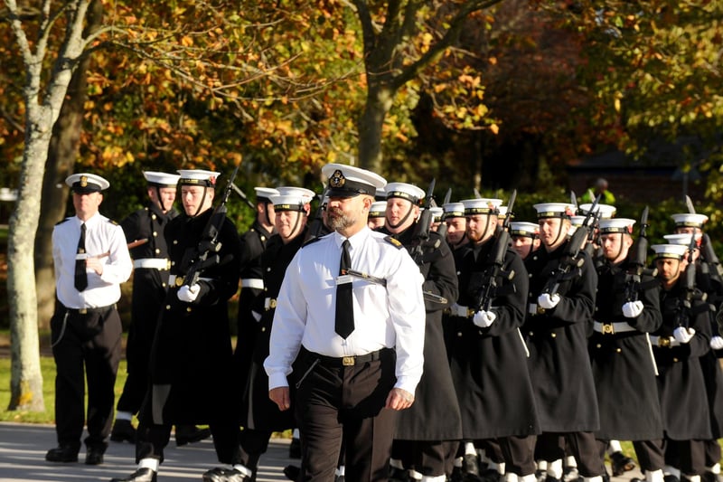 Royal Navy drill and preparations for the National Service of Remembrance at HMS Excellent in Portsmouth, on Friday, November 3. Picture: Sarah Standing (031123-2419)