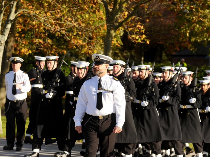Royal Navy drill and preparations for the National Service of Remembrance at HMS Excellent in Portsmouth, on Friday, November 3. Picture: Sarah Standing (031123-2419)