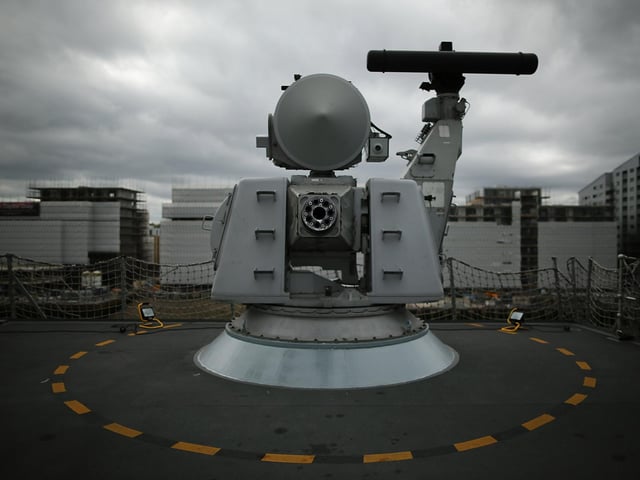 A heavy weapon machine gun is pictured on HMS Illustrious back in May 10, 2013. Photo by Dan Kitwood/Getty Images