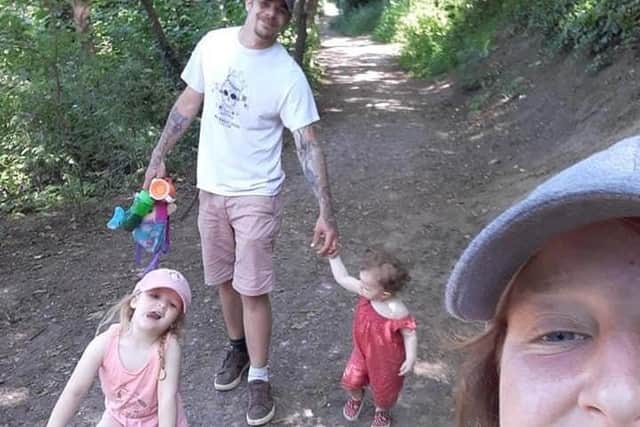 Alex Britton pictured with her fiance Aaron Law and their daughters Ava, 18 months, and Payton, three. Mum-of-two Alex, 28, died in a horrific crash on August 25 near Andover while on her way to work. 