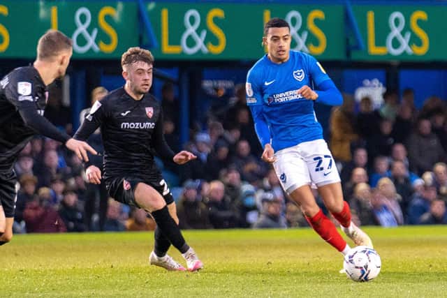 Miguel Azeez is aiming to better the individual performances of his teammates amid talk of a January departure from Fratton Park. Picture: Stephen Flynn/ProSportsImages