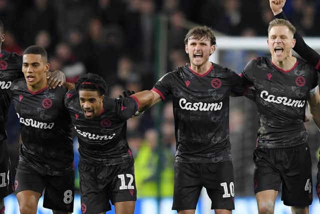 Andy Rinomhota (extreme left), Michael Morrison (extreme right) and John Swift (second right) in Reading colours. (Photo by Stu Forster/Getty Images)