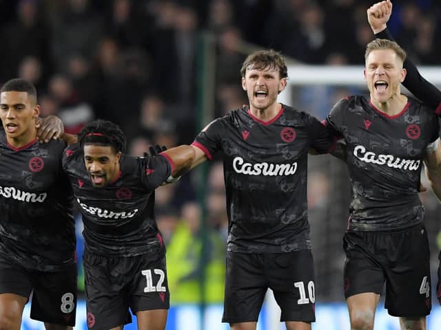 Andy Rinomhota (extreme left), Michael Morrison (extreme right) and John Swift (second right) in Reading colours. (Photo by Stu Forster/Getty Images)