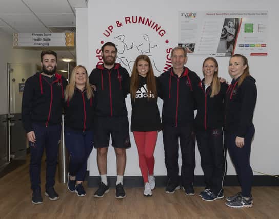 The Up and Running team with olympic athlete Lauren Steadman at the opening of the new Sports Injury Treatment Clinic at Mountbatten Leisure Centre in Hilsea, Portsmouth.