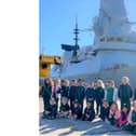 Children in Gibraltar pictured visiting the Portsmouth-based destroyer HMS Dragon. Photo: MoD Gibraltar/Twitter