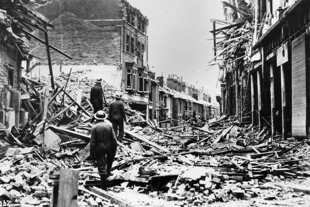 The remains of Stanley Street, Portsmouth, after the third air raid on the city - August 24, 1940