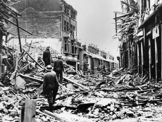The remains of Stanley Street, Portsmouth, after the third air raid on the city - August 24, 1940