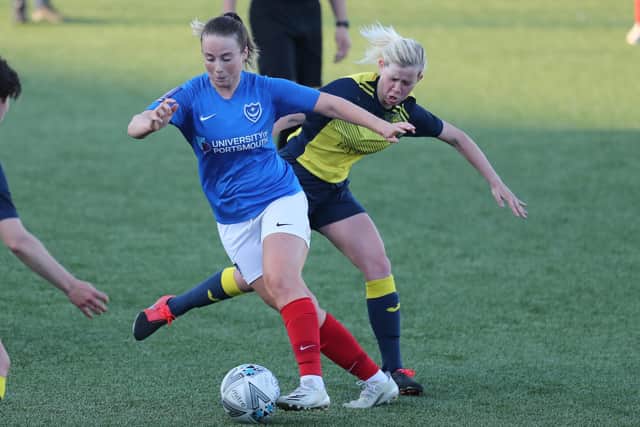 Pompey's Ava Rowbotham, left. Picture by Dave Haines.