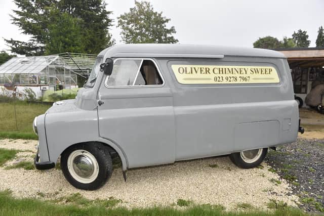 Susan Oliver (48) from Denmead, owns a 1959 Bedford CA van called Nancy which she operates her business Oliver Chimney Sweep from. Picture: Sarah Standing (140723-6693)