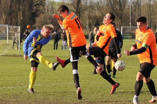 AC FC (blue/yellow) v Fratton Trades A. Picture by Kevin Shipp