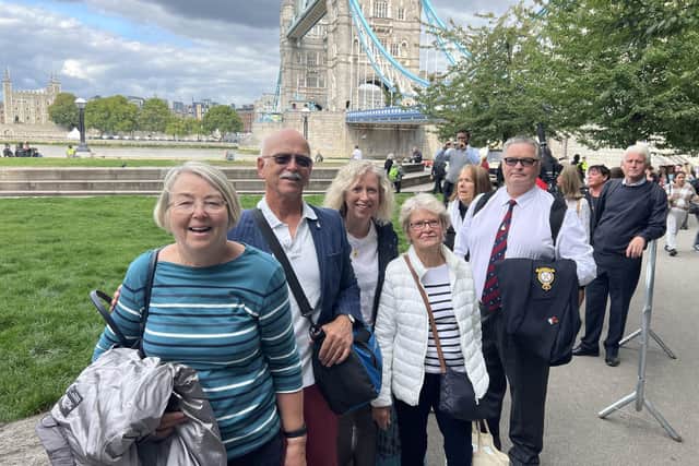 Linda and Michael Rees with their queue friends Caroline Jones and her mother Jackie Bell, and New Forest resident Dicky Henderson.