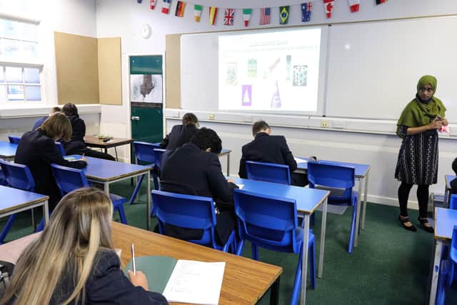 All children with separate desks and facing the front during a lesson. 

Picture: Chris Moorhouse