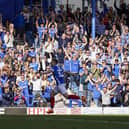Paddy Lane is loving life at Pompey - the winger celebrating his goal against Lincoln. Pic: Jason Brown.