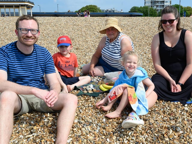 Pictured is: The Thorne family enjoying the beach.