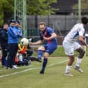 Andrew Todd in action for US Portsmouth during Saturday's FA Vase semi-final with Binfield. Picture: Daniel Haswell.