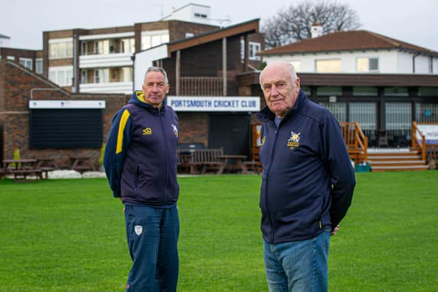 Portsmouth Cricket Club president Arthur Shaw, right, with club chairman Rick Marston at St Helens. Picture: Habibur Rahman