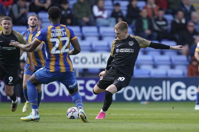 Joe Pigott is the latest employed in Pompey's number 10 role, but John Mousinho wants the position to be filled permanently. Picture: Jason Brown/ProSportsImages