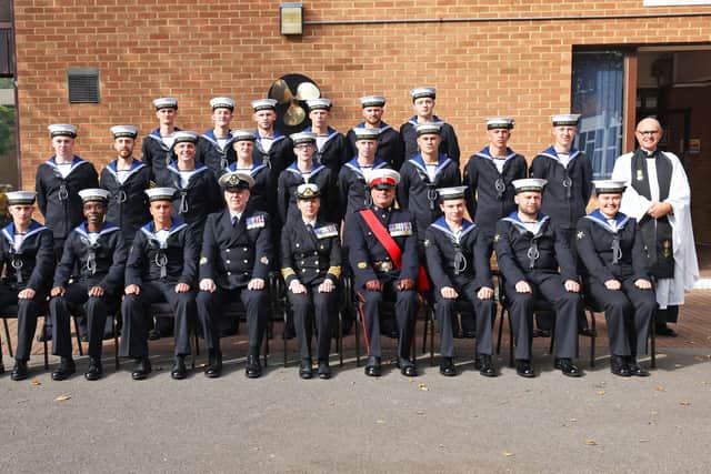 Captain Sophie Shaughnessy, the head of people operations in the Royal Navy and Passing out class ME150/20/012.