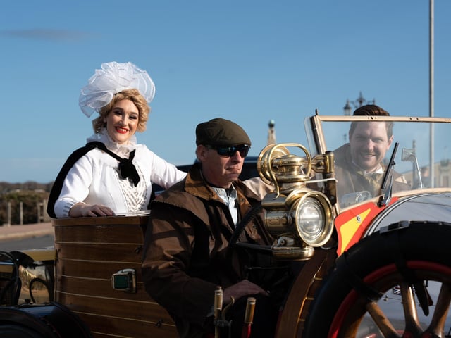 Pictured is: Caractacus Potts with Truly Scrumptious and owner of the car Nick Pointing.