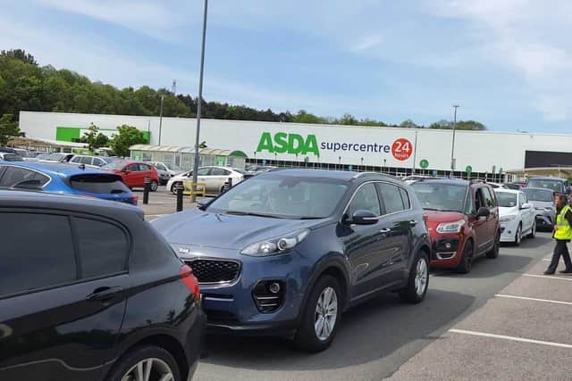 Driver report queues of over an hour to leave the supermarket car park.