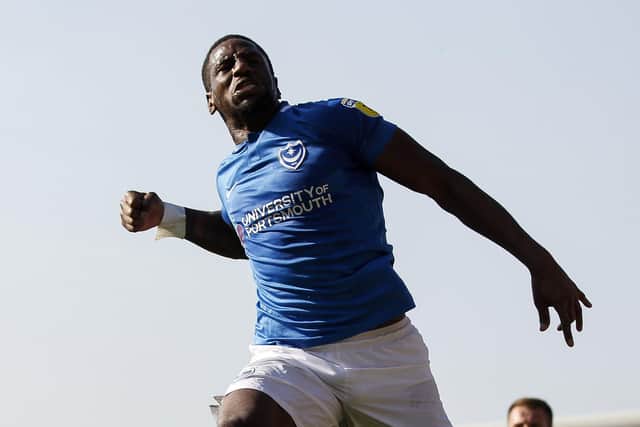 Happier times: Omar Bogle celebrates Pompey's last-gasp goal in their 2-1 win at Bolton in April 2019.    Picture: Daniel Chesterton/phcimages.com