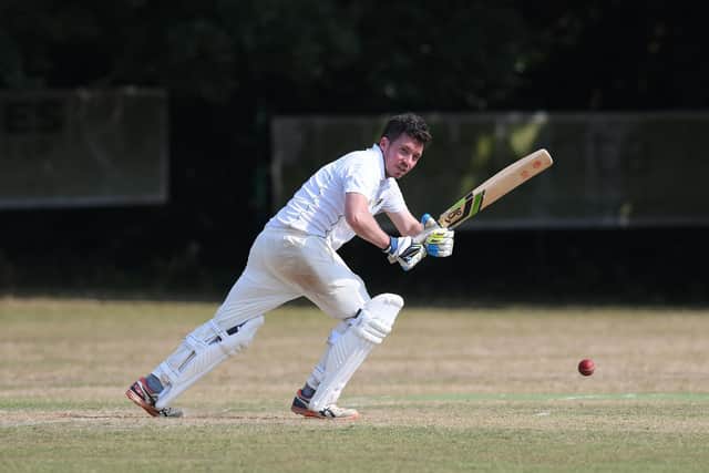 Sarisbury batsman Jake Lovett scores runs against Easton and Martyr Worthy. Picture: Neil Marshall.