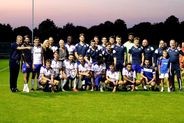 Gosport Borough with the Ray Stainton/Steve Woods Memorial Shield after a penalty shoot-out victory over AFC Portchester. Picture: Tom Phillips