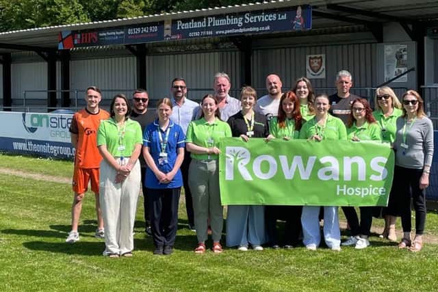 AFC Portchester Charity of the Year announcement photo with Rowans Hospice, taken in May.