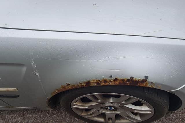 A BMW was vandalised  in The Smithy, Denmead, on June 10