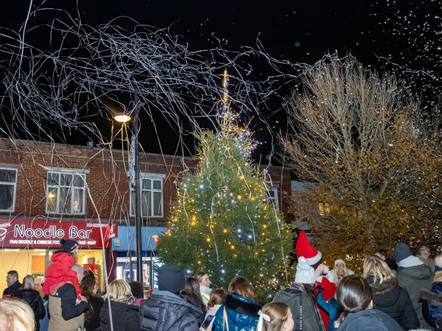 Confetti canons closed out the Christmas light switch on at Waterlooville.  Photos by Alex Shute