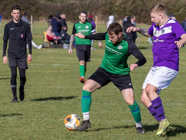 AFC Hilsea (purple) v Saturn Royale. Picture: Mike Cooter