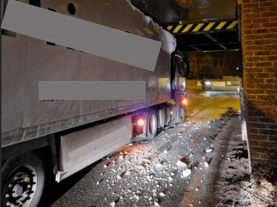 A lorry in Barnham, West Sussex, collided with a railway bridge this morning causing service cancellations.