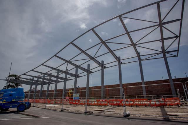 The frame of a structure that will protect the LCT 7074 when it arrives in Southsea 
Picture: Habibur Rahman