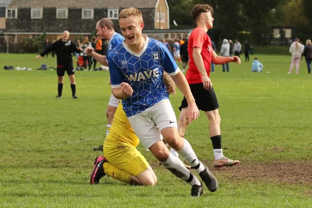 Portchester Royals celebrate a goal in their 4-3 loss to Waterlooville Wanderers. Picture: Kevin Shipp