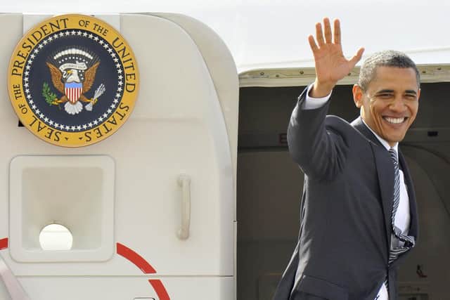 US President Barack Obama boarding Air Force One at Stansted Airport, in Essex, 
Toby Melville/PA Wire