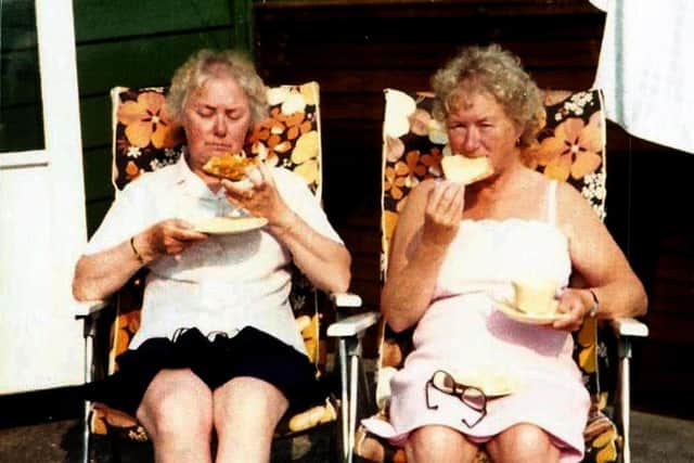 Beryl and Barbara, right, on holiday.
