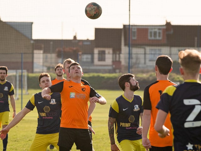 Pelham (blue & yellow) v AFC Farlington. Picture by Keith Woodland