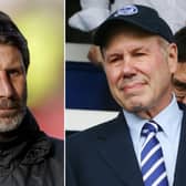Pompey head coach Danny Cowley, left, and Blues chairman Michael Eisner, right.
