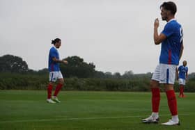 Pompey were given a tough workout at Brighton today. Pic: Max Swatton