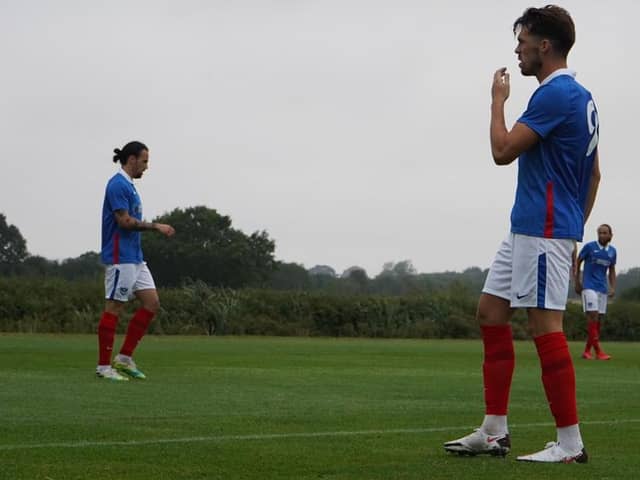 Pompey were given a tough workout at Brighton today. Pic: Max Swatton