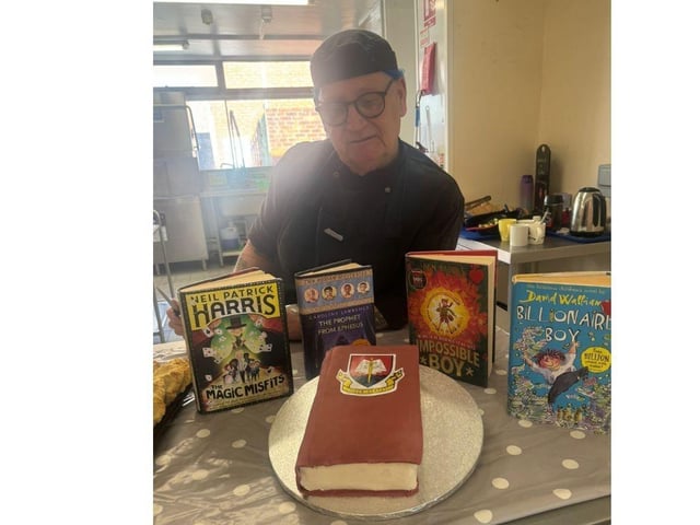 Tom Jones, the school cook from Caterlink at St Paul's Catholic Primary School and Nursery also got involved in World Book Day by baking the school's very own book cake for lunch.
