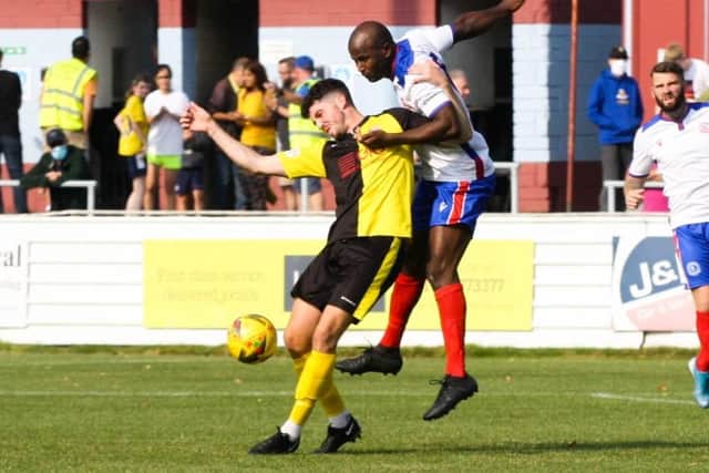 Stephane Zubar on his Gosport league debut at Chesham. Pic: Tom Phillips.