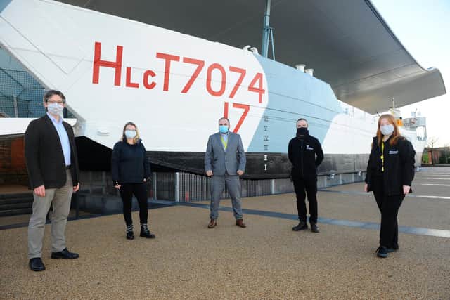 The landing craft tank LCT 7074 at The D Day Story in Southsea, when it first opened to the public on December 12.

Pictured is: (l-r) Andrew Whitmarsh, curator, Felicity Wood, public participation officer, James Batney, manager, Ewan Cole and Alice Mew, Museum and Visitors Service Officers at The D Day Story.

Picture: Sarah Standing (111220-426)