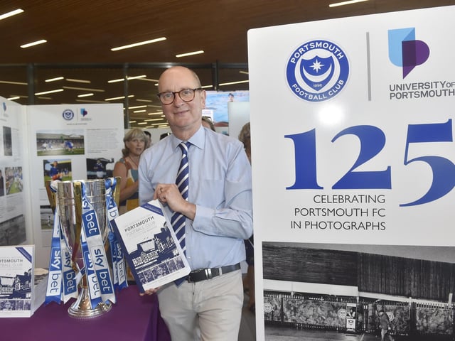 The 125 years celebrating Portsmouth FC in photographs exhibition is on show at Ravelin Sports Centre in Portsmouth and will be on display until Sunday, August 18, 2024.
Pictured is: Colin Farmery, chairman of Portsmouth FC 125 Steering Committee.
Picture: Sarah Standing (050824-8991)